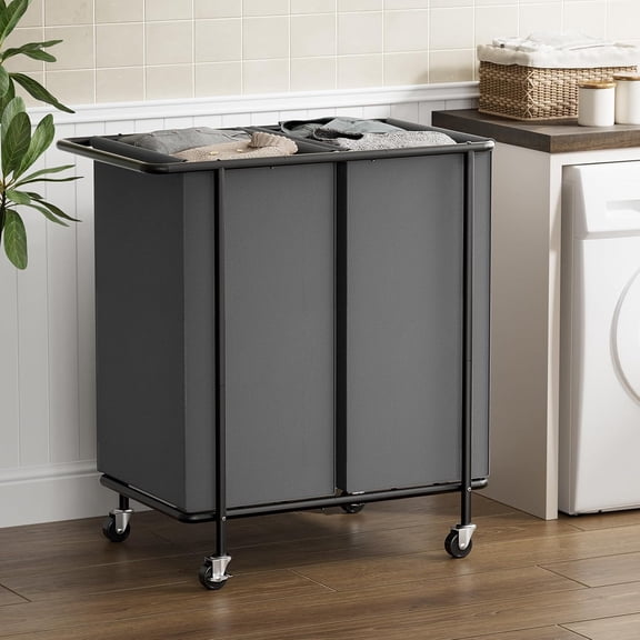 Rolling Laundry Basket with Wheels, Double Compartment 200L Capacity, Removable Bags and Handle, Convenient Laundry Storage for Dorms and Apartments
