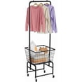 thumbnail image 1 of Rolling Laundry Cart with Wheels, Hamper Basket Organizer with Hanging Rack and Wire Storage Shelf, 1 of 4