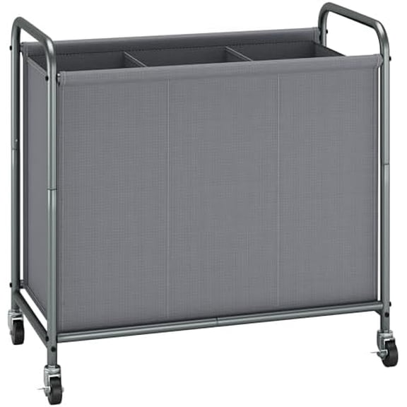 Rolling Laundry Hamper, 165L Laundry Basket with Lockable Wheels, Triple Clothes Sorter Cart, 3 Bag Clothes Separator Hamper for Closet, Bathroom, Laundrys Room, 3 Section Gray