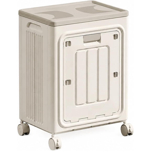 Rolling Laundry Hamper with Lid, Large Capacity Clothes Hamper with Wheels, Collapsible Plastic Storage Box, No Assembly Movable Basket for Bedroom and Laundry Room
