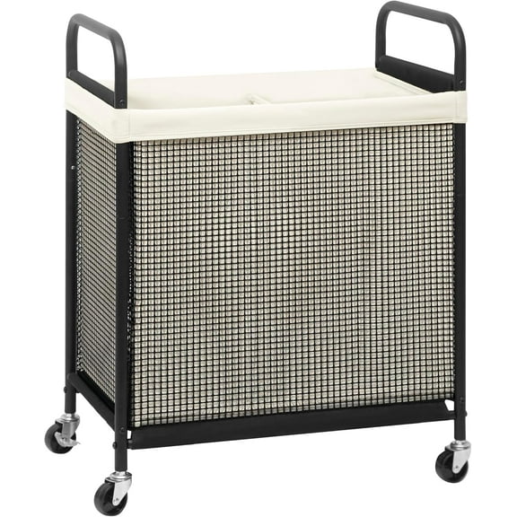 Rolling Laundry Hamper with Wheels 2-Section Laundry Sorter Rolling Laundrys Basket on Wheels with Removable Bag Clothes Hamper Laundrys Organizer Cart Bathroom Bedroom 100L Beige