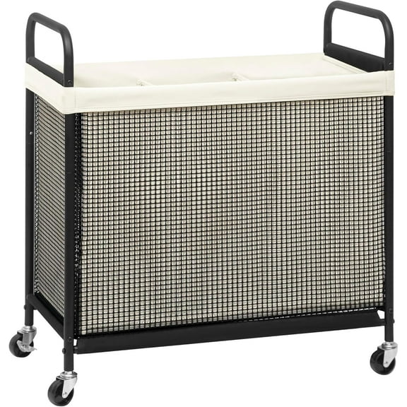 Rolling Laundry Hamper with Wheels 3-Section Laundry Sorter Rolling Laundrys Basket on Wheels with Removable Bag Clothes Hamper Laundrys Organizer Cart Bathroom Bedroom 120L Beige
