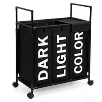 3 Section Laundry Basket with Wheels and Lids, 150L Rolling Laundry Hamper with Handle, Sorter for Clothes Storage (Black)