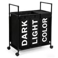 thumbnail image 1 of 3 Section Laundry Basket with Wheels and Lids, 150L Rolling Laundry Hamper with Handle, Sorter for Clothes Storage (Black), 1 of 9