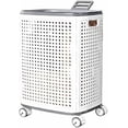 thumbnail image 1 of Rolling Laundry Hamper with Lid, Perforated Metal Design, L Size, Portable Handle, Smooth Edges, Ventilated Basket with Wheels, 23.8x16.7x12.9 Inches, 1 of 6