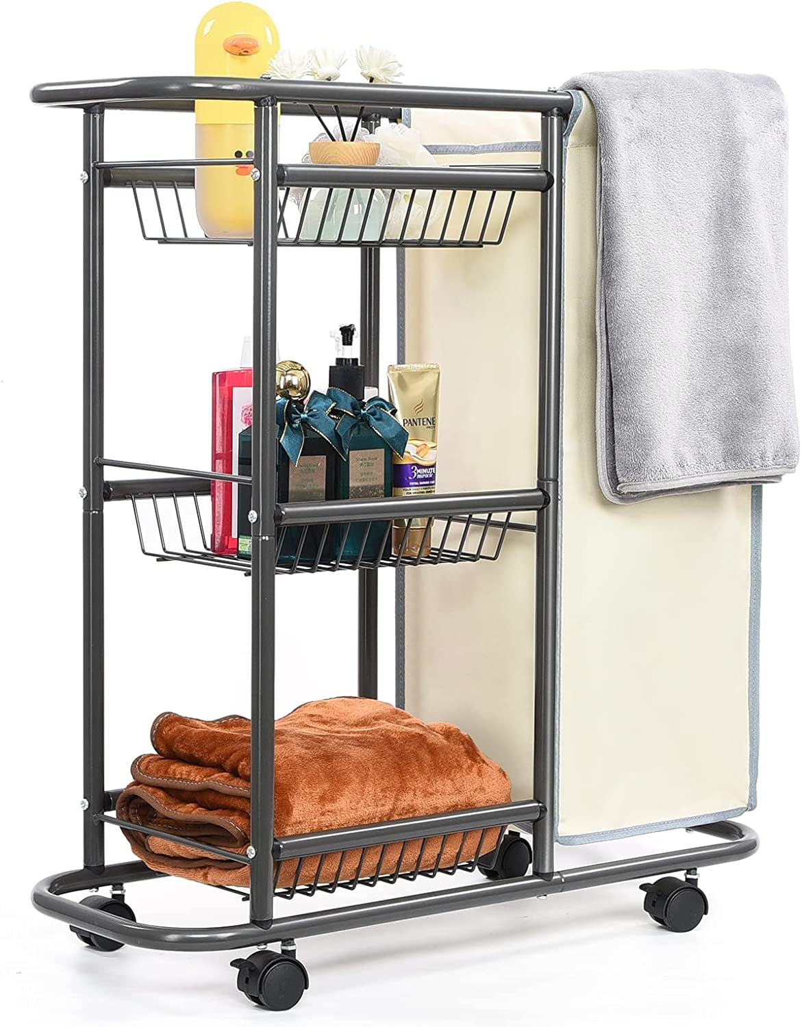 Rolling Laundry Sorter Cart Gray Laundry Basket with Heavy Duty Wheels ...