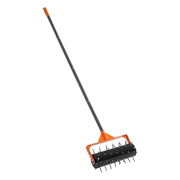 Rolling Lawn Aerator 15 Inch Manual Push Aerator Roller with 42 Spikes and 60 Inch Long Handle Fillable Drum for Added Weight Heavy Duty Lawn Soil Penetrator for Garden Yard Compacted Soils