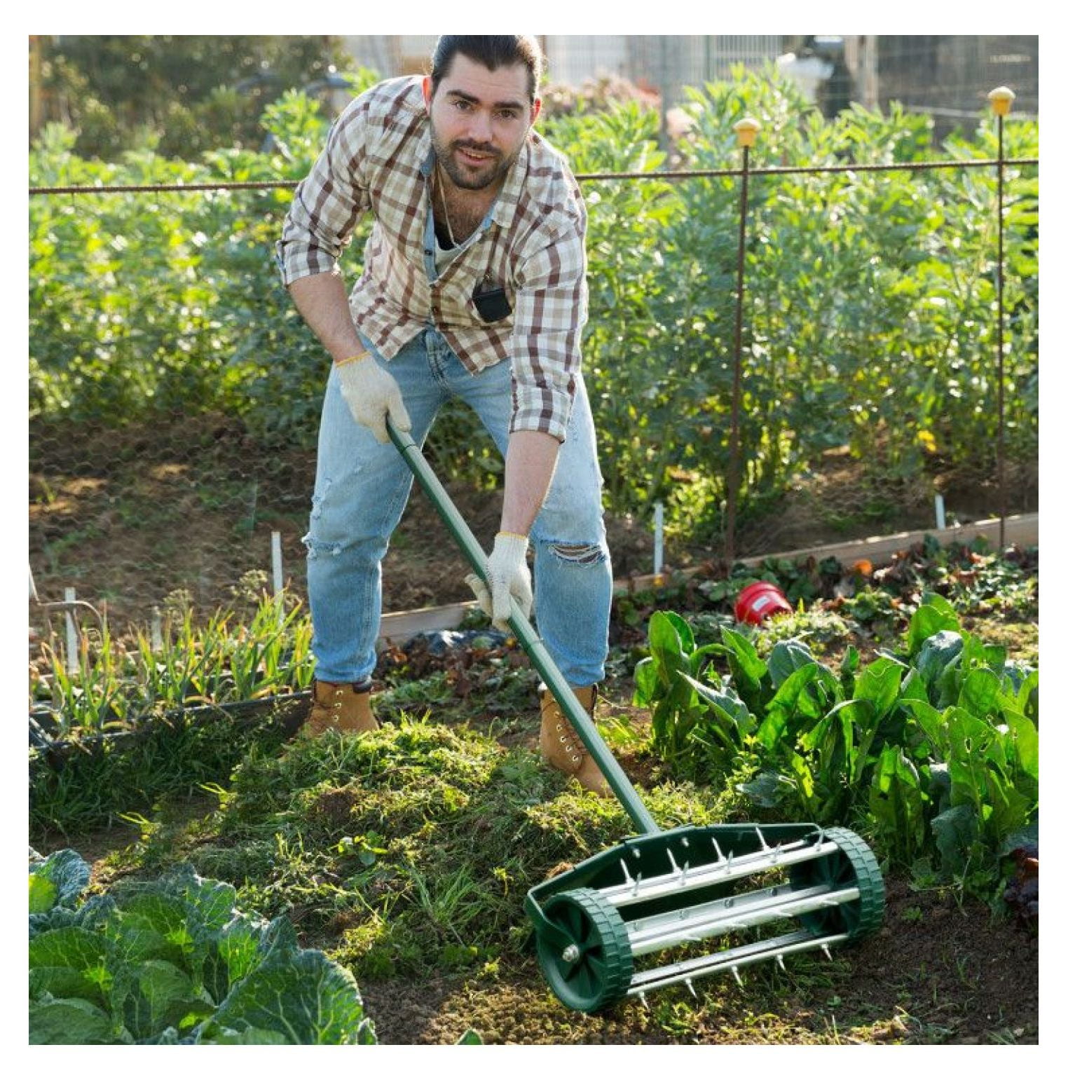 Rolling Lawn Aerator 18 Inch - Garden Soil Aerator with Splash Guard - Lightweight Steel Aerator Tool for Water & Nutrient Absorption - Lawn Care