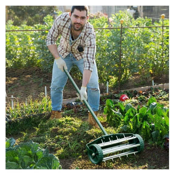 Rolling Lawn Aerator 18 Inch - Garden Soil Aerator with Splash Guard - Lightweight Steel Aerator Tool for Water & Nutrient Absorption - Lawn Care