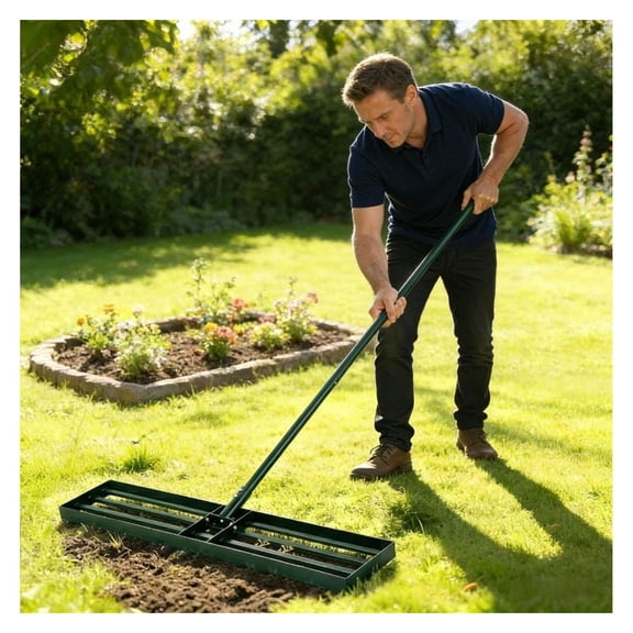 Rolling Lawn Aerator 36 Inch - Lawn Leveling Rake for Sand & Soil - Metal Yard Aerator with Adjustable Handle - Garden Tool for Uneven Lawn Repair & Prep