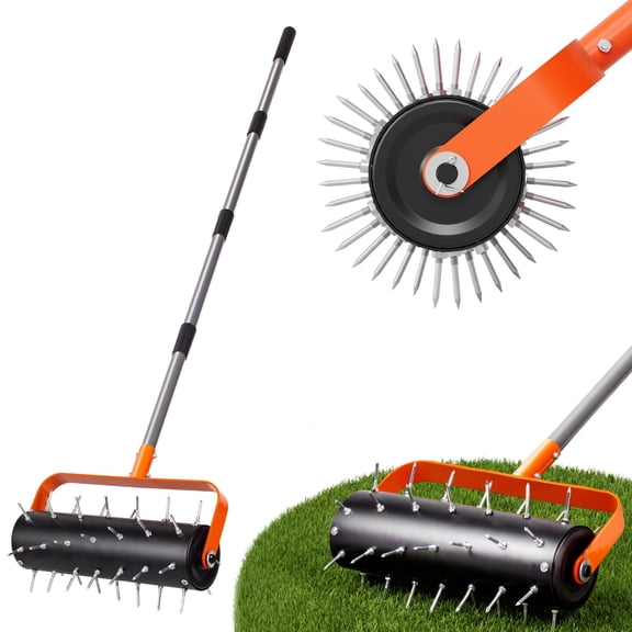 Rolling Lawn Aerator 42 Spikes 71 Inch Adjustable Handle Garden Yard Tool