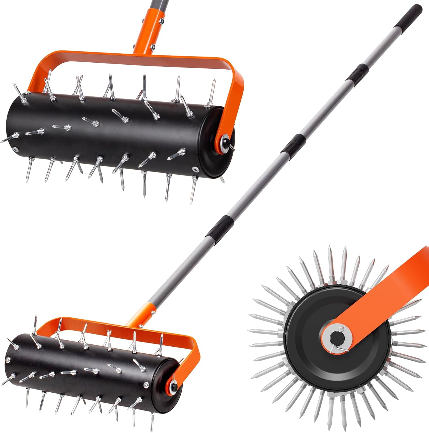 Rolling Lawn Aerator, Heavy Duty Manual Aerator Tool with 42 Spikes, Spike Roller 71" Adjustable Handle, Soil Penetrator Push Aeration for Garden Yard Patio