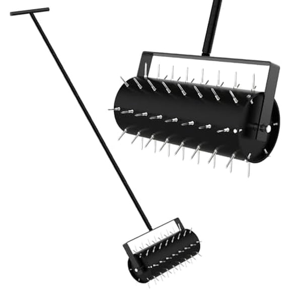 Rolling Lawn Aerator Manual Aeration Tool Heavy Duty Grass Dethatching Aeration Tool with 60 Inch Handle for Yard Garden Lawn Bearing Design, Labor Saving$$Garden & Patio