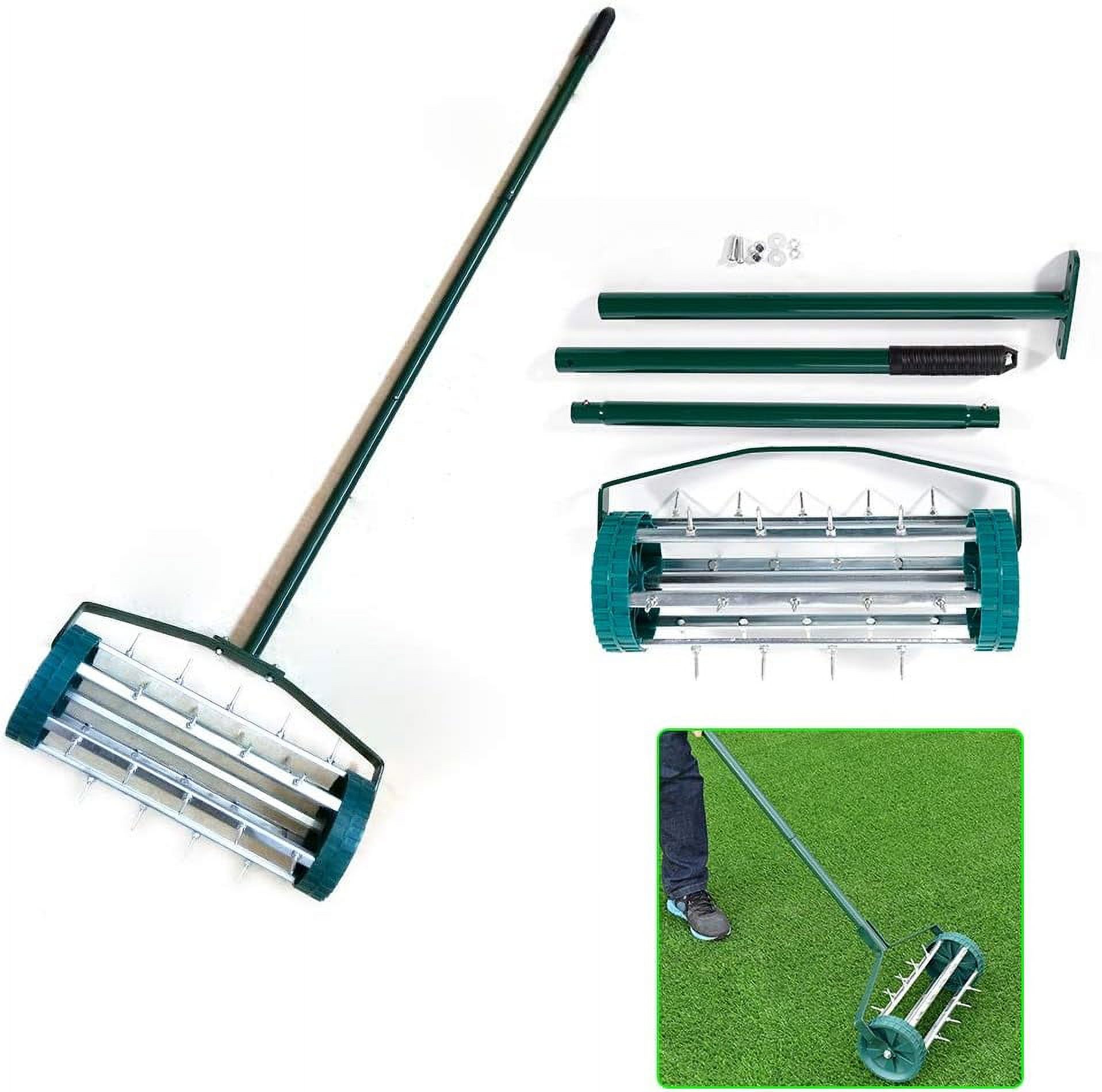 Rolling Lawn Aerator, Yard Push Tine Spike Soil Aeration Gardening Hand