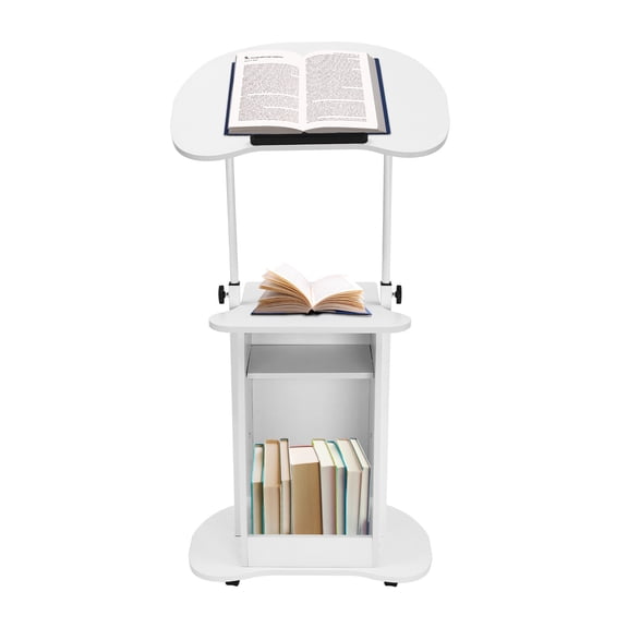 Rolling Lectern Podium Presentation Stand Church Pulpit w/ Storage Compartment 66.14lbs Capacity 23.62*14.57in Used In Schools, Offices, Classrooms