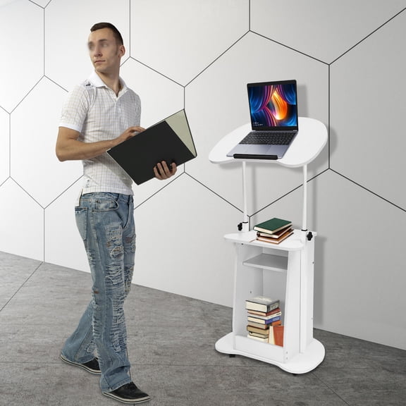 Rolling Lectern Podium Presentation Stand Church Pulpit w/ Storage Compartment 66.14lbs Capacity 23.62*14.57in Used In Schools, Offices, Classrooms