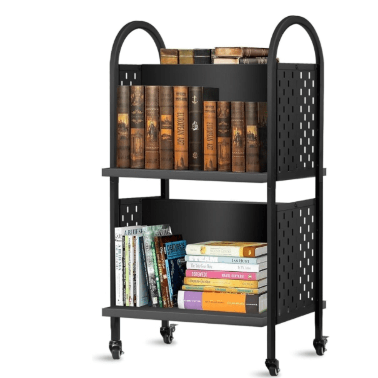 Rolling Library Book Cart – Moveable Book Organization Solution with ...
