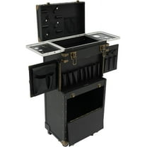 Rolling Lockable Makeup Train Case with 4 Wheels, Professional Hairdressing Trolley Organizer for Beauty Salons
