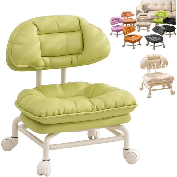 Rolling Low Stool with Backrest Low Rolling Stool with Back Support (A) | Wheels Thickened Seat Cushion, 360-Degree Soft Padding Ergonomic Backrest Chair for Home and Office Use