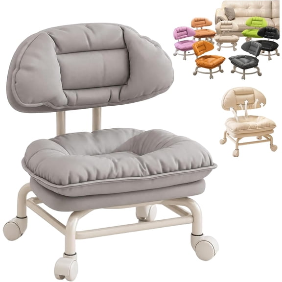 Rolling Low Stool with Backrest Low Rolling Stool with Back Support (D) | Wheels Thickened Seat Cushion, 360-Degree Soft Padding Ergonomic Backrest Chair for Home and Office Use