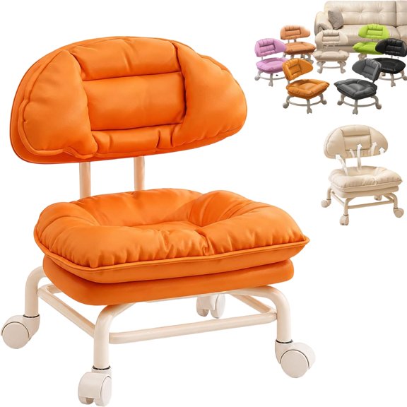 Rolling Low Stool with Backrest Low Rolling Stool with Back Support Wheels Thickened Seat Cushion, 360-Degree Soft Padding Ergonomic Backrest Chair for Home and Office Use