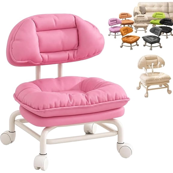 Rolling Low Stool with Backrest Low Rolling Stool with Back Support Wheels Thickened Seat Cushion Soft Padding Ergonomic Backrest Chair for Home and Office Use(C)