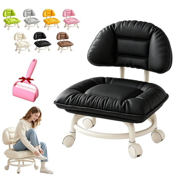 Rolling Low Stool with Backrest,Padded Seat Silent Casters,360° Swivel Silent Glide Chair,Small Soft Rolling Backrest Chair with Wheel for Home(Black)