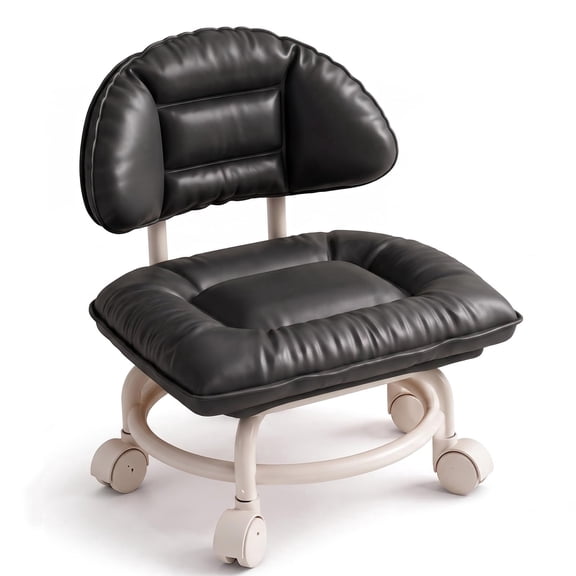 Rolling Low Stool with Backrest, Cloud Comfort Swivel Stool, 360° Silent Rolling Casters, Low Seat for Cleaning, Pedicure, Office and Home