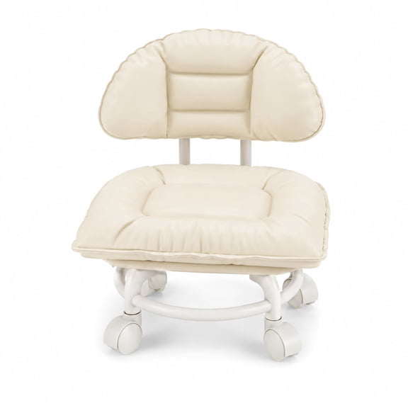 Rolling Low Stool with Backrest, Mobile 360° Swivel Padded Seat with Wheels for Kitchen and Cleaning