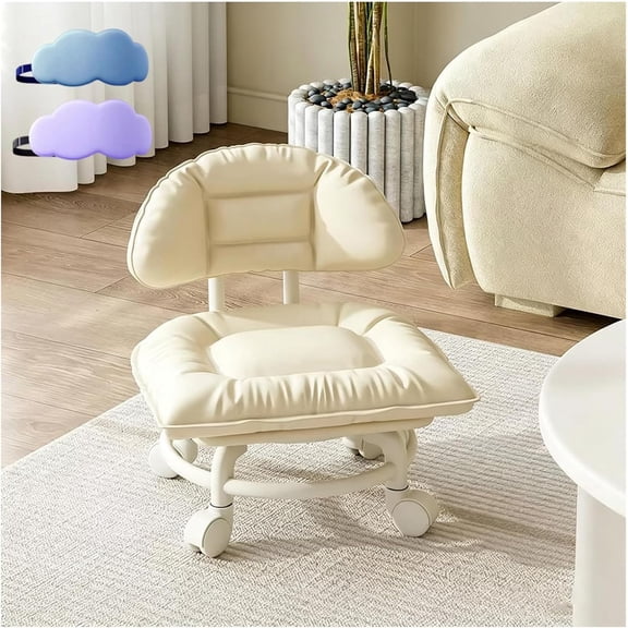 Rolling Low Stool with Backrest – Padded Seat & Silent Casters