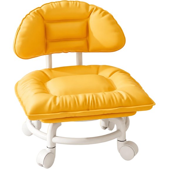 Rolling Low Stool with Backrest, Swivel Chair with Swivel Casters