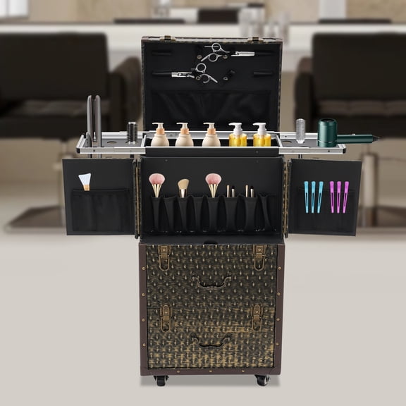 Rolling Makeup Beauty Case, Rolling Lockable Makeup Train Case, Hairdressing Case