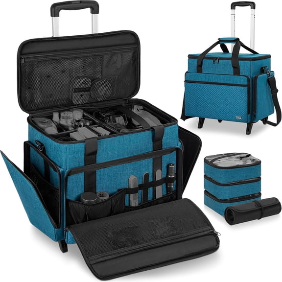 Rolling Makeup Case with 4 Removable Pouches,Professional Make up Case with Wheels,Travel Bag for Hairstylists Tech Makeup Artist with Detachable Trolley