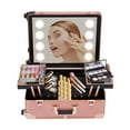 thumbnail image 1 of Rolling Makeup Case Aluminum Salon Cosmetic Train Trolley 4 Wheels Organizer Box Rose Gold, 1 of 11