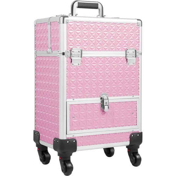 Rolling Makeup Case, Cases with Drawer Rolling Makeup Cart Organizer 3 Tier Travel Case Salon Barber Case for Makeup Tattooist Tech Hairstylists