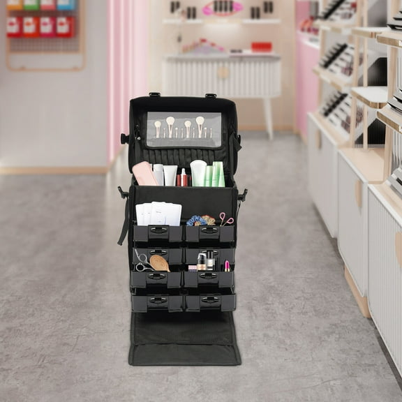 Rolling Makeup Case, Cosmetic Case Trolley, Make Up Suitcase Cosmetic Trolley, Makeup Suitcase with Wheels Oxford Fabric