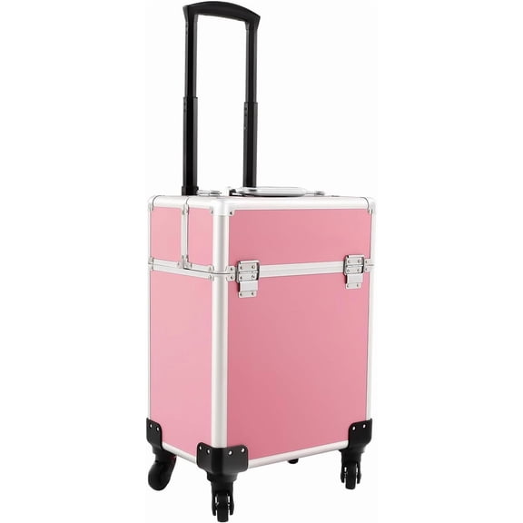 Rolling Makeup Case, Large Alloy Trolley Case with Wheels & Retractable Handle, Lockable Storage for Makeup Artists, Lash Techs, Travel,