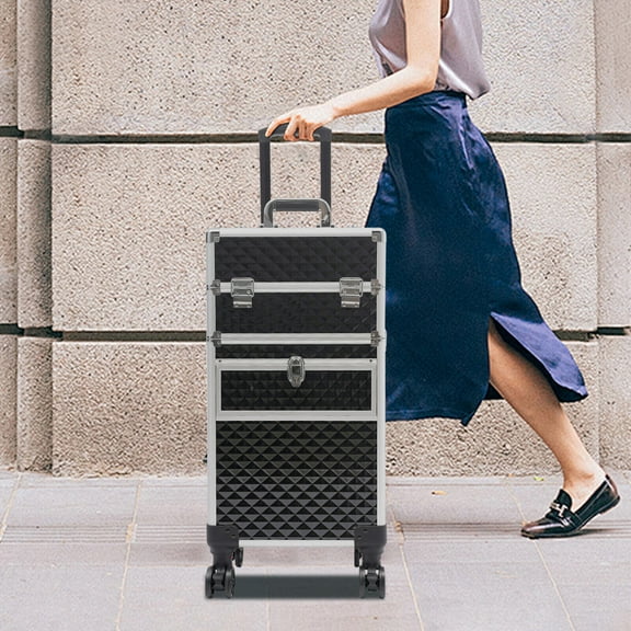 Rolling Makeup Case Travel Cosmetic Storage Box/Moving Salon Beauty Trolley Cart for Professional Make-Up Artists, Hair Stylists