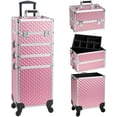 thumbnail image 1 of Professional 4 in 1 Rolling Makeup Train Case with Wheels Cosmetic Trolley and Cosmetology Cart Trunk for Makeup Artists Hairstylists Nail Techs and Salons Large Capacity Pink, 1 of 14