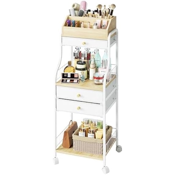 Rolling Makeup Organizer Cart - Floor Skincare Storage with Non-woven Drawers, Vanity Organizer Cosmetic Display Cases with Wheels, Cabinet for Skin Care Perfume Nail Polish Brush Hair Tool