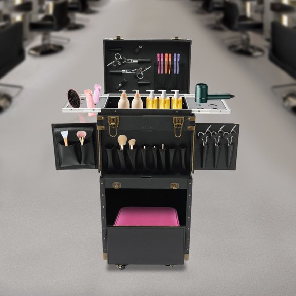 Rolling Makeup Stylist Makeup Train Hair Salon Case Clipper Trimmer Box Portable