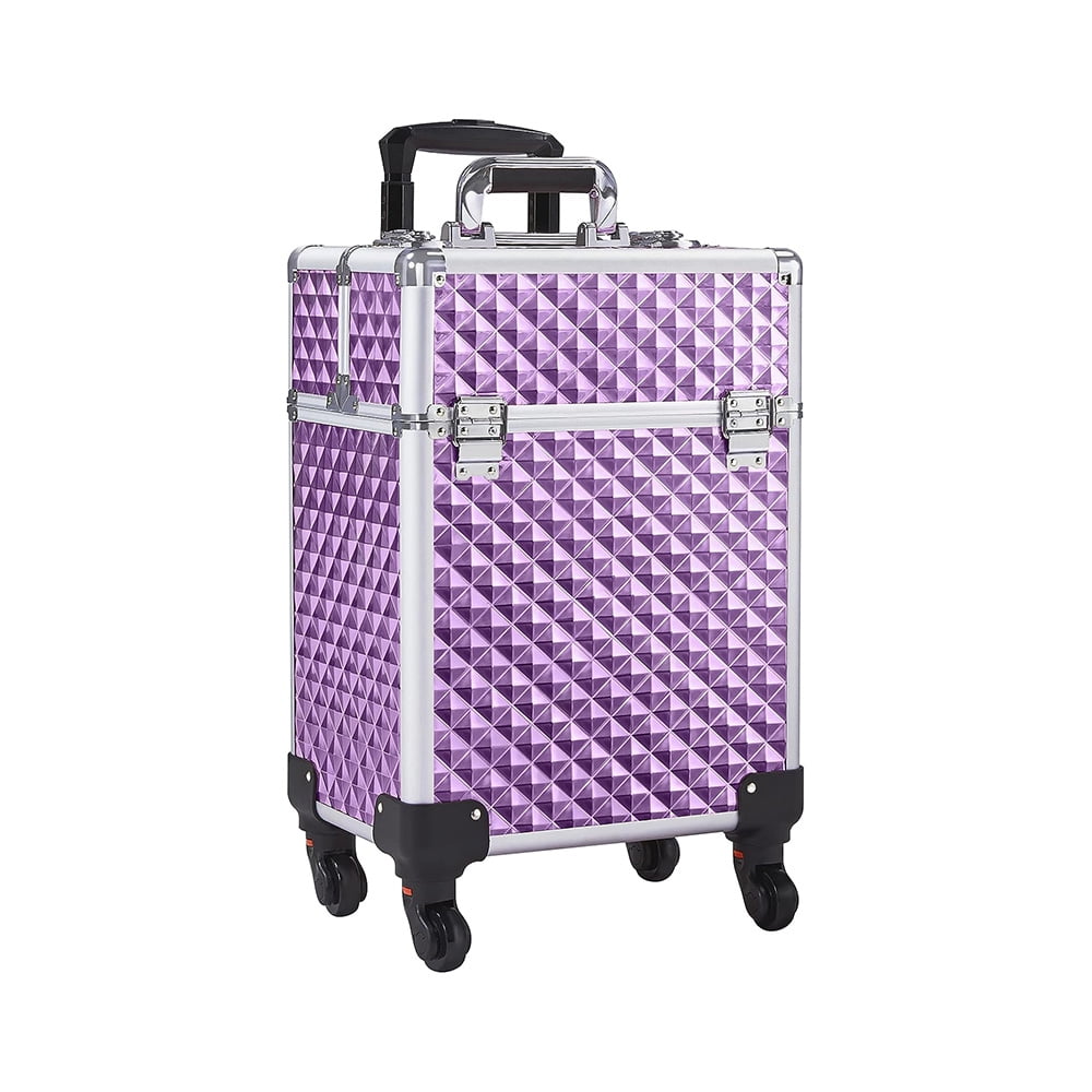 Rolling Makeup Train Case, Cosmetic Case with 4 Trays and Handle
