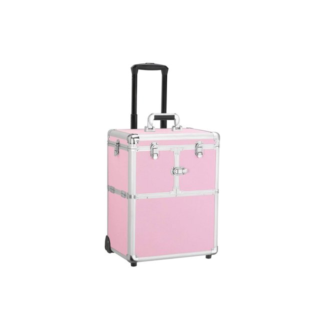 Rolling Makeup Train Case, Cosmetic Case with Latches and Handle
