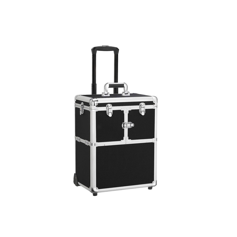 Rolling Makeup Train Case, Cosmetic Case with Latches and Handle
