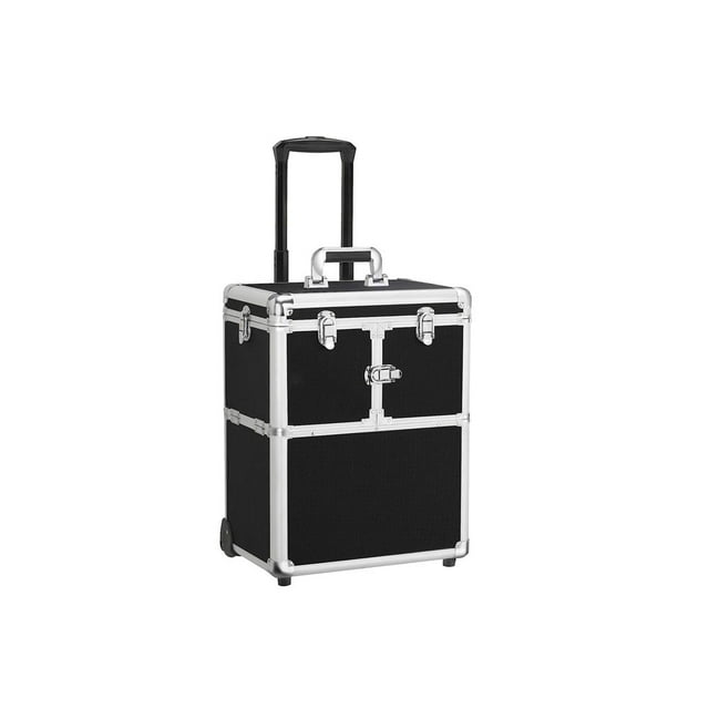 Rolling Makeup Train Case, Cosmetic Case with Latches and Handle