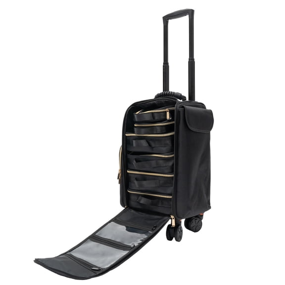 Rolling Makeup Train Case Cosmetic Storage Organizer Professional Makeup Case,6 * Cosmetic Bags,4 * Universal Wheels