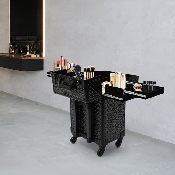 Rolling Makeup Train Case,Cosmetics Makeup Beauty Nail Salon Hairdresser Trolley Case, Rolling Nail Case Wheeled Manicure Storage Case Polish Organizer for Artists Hairdressers