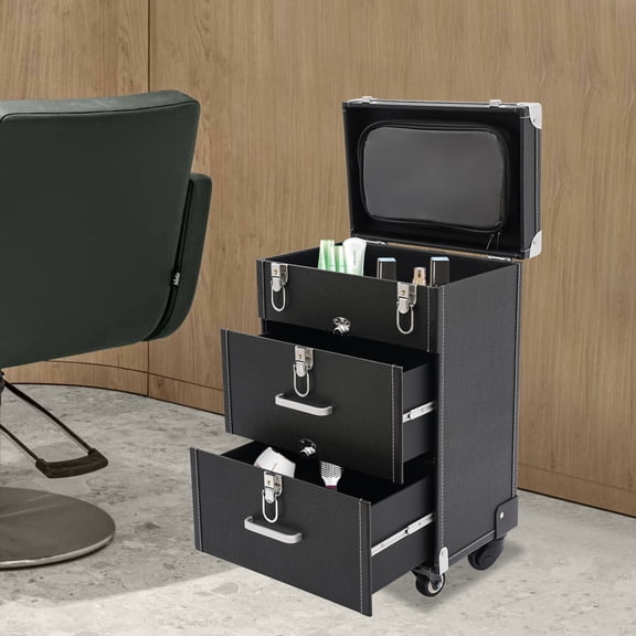 Rolling Makeup Train Case Nail Polish Storage Box 3 Tiers Makeup Organizer