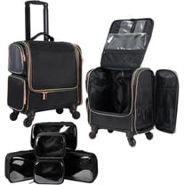 Rolling Makeup Train Case, Professional Makeup Case, Travel Cosmetic Organizer Make Up Storage Bag for Makeup Artist, Hairstylist, Barbers, with 5 Toiletry Bags, Black