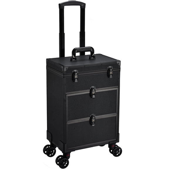 Rolling Makeup Train Case with Drawers Large Nail Organizer on Wheels Trolley Case Traveling Cart Trunk, Black